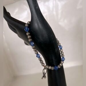 Elegant Silver and Blue Beaded Charm Bracelet